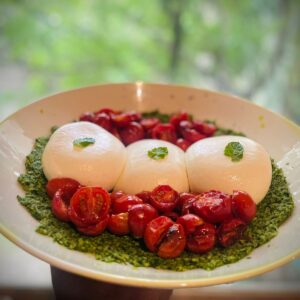Burrata Salad with Pesto and Oven Roasted Tomatoes