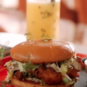 Korean Fried Chicken Burger with Fries